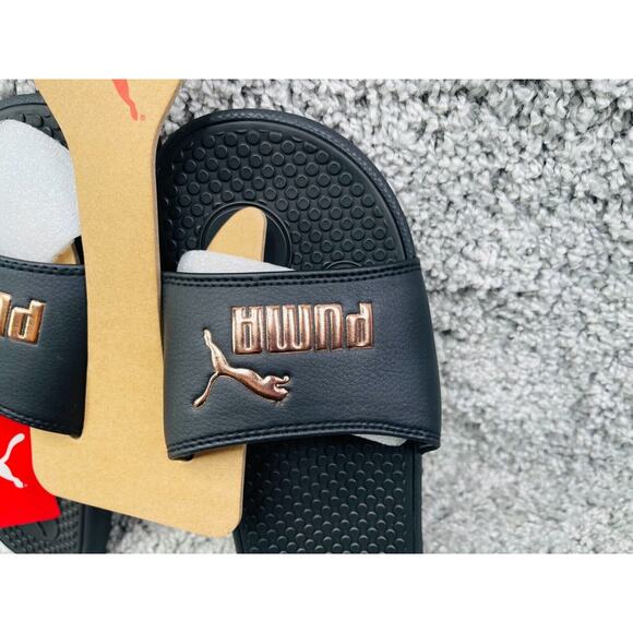 Puma Womens Black Rose Gold Cool Cat Slid Slippers Synthetic Leather Size 10 New - Picture 5 of 8